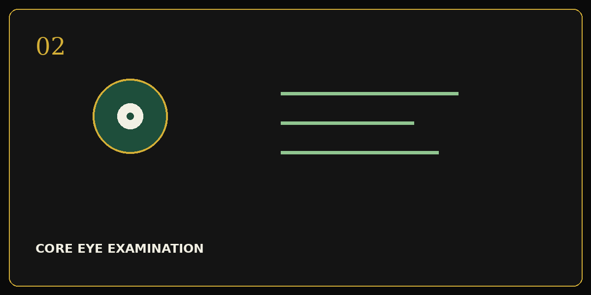 Illustrated card for step two: complete the core eye examination